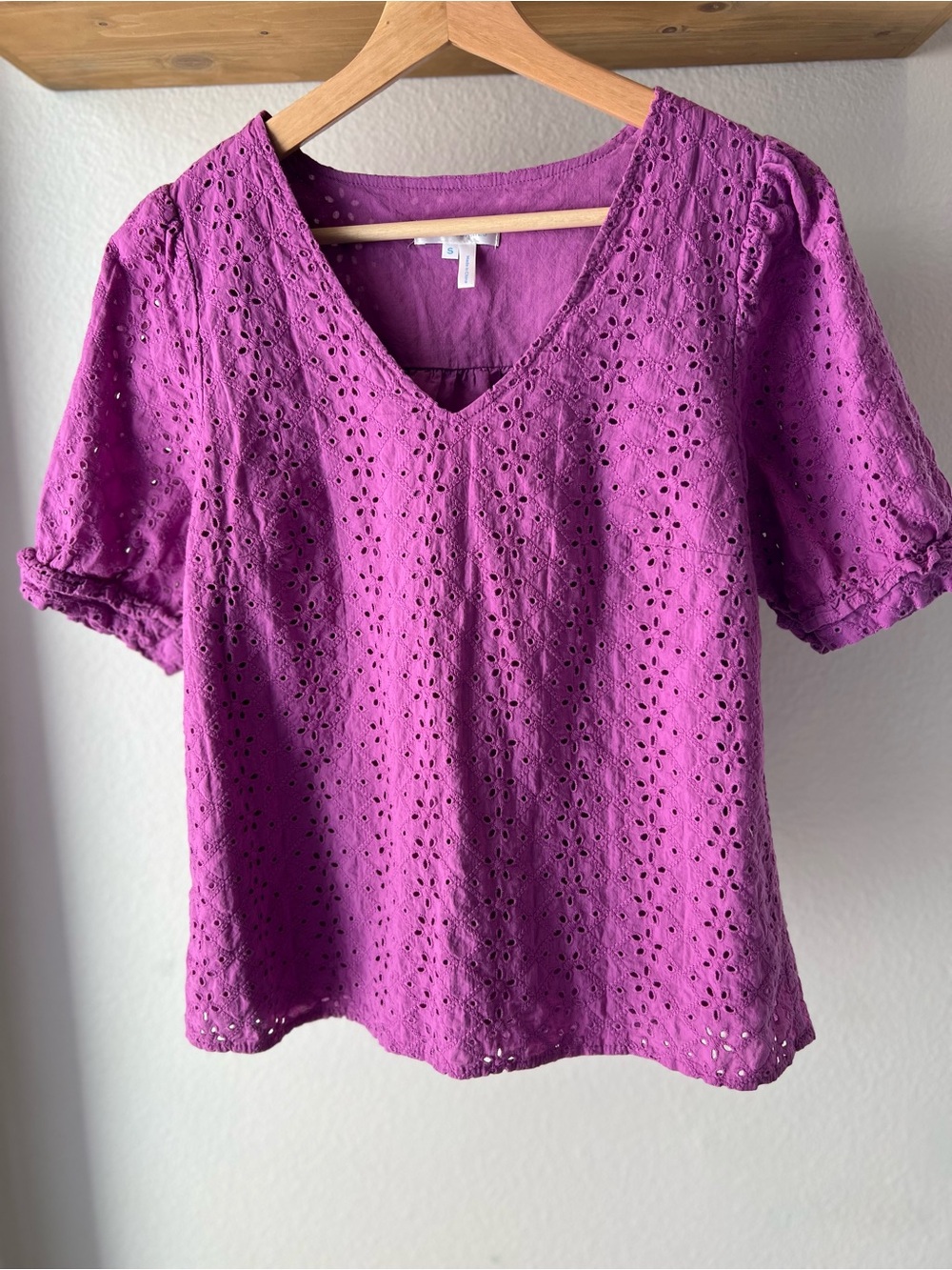 Draper James Purple Eyelet V-Neck Short Sleeve Top